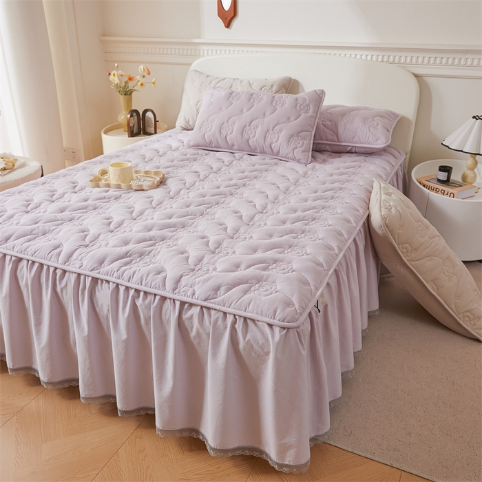 91家纺网 家纺一手货源 找家纺 （总）3C 2024新款玫瑰全棉水洗棉大豆夹棉床裙