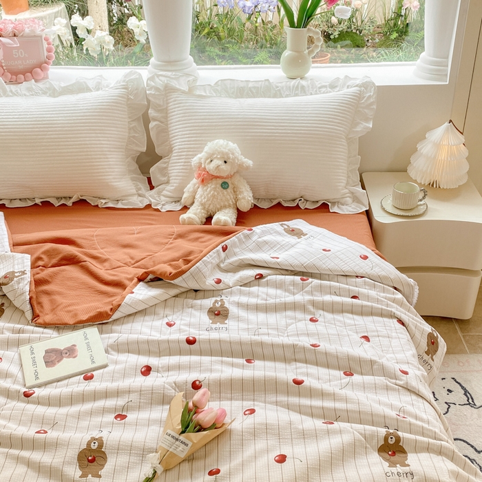 91家纺网 家纺一手货源 找家纺 慕澄家纺 2024新款时尚印花泡泡棉花边夏被夏凉被空调被 夏被-车厘子