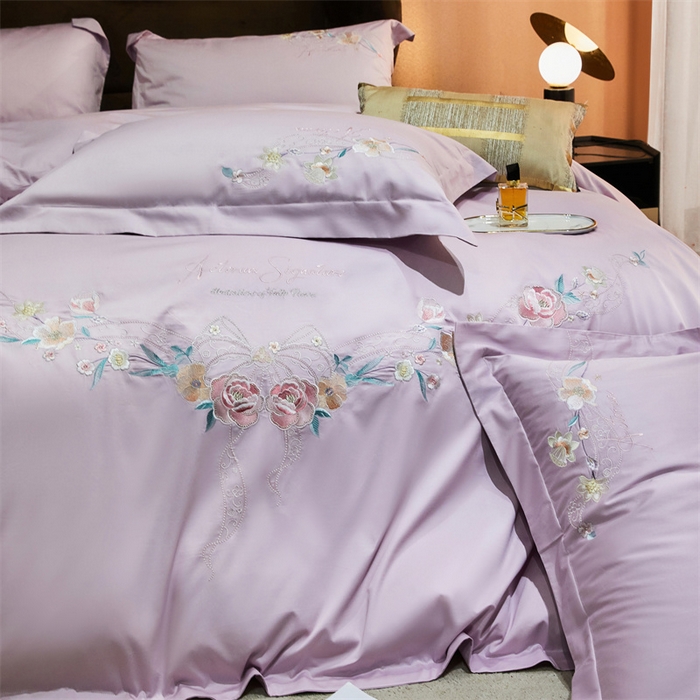 91家纺网 家纺一手货源 找家纺 宏羽纺2024新款高支高密全棉刺绣四件套 伊丽莎白系列 伊丽莎白 海葵紫