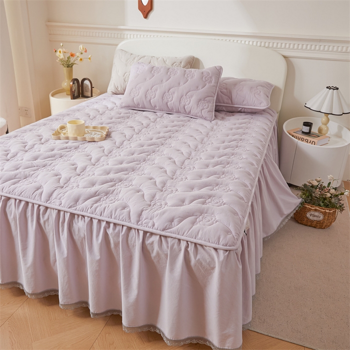 91家纺网 家纺一手货源 找家纺 （总）3C 2024新款玫瑰全棉水洗棉大豆夹棉床裙