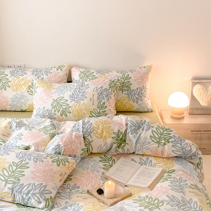 91家纺网 家纺一手货源 找家纺 川悦生活 2024爆款13372全棉卡通小清新四件套三件套 米乐-绿