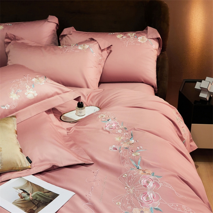 91家纺网 家纺一手货源 找家纺 宏羽纺2024新款高支高密全棉刺绣四件套 伊丽莎白系列 伊丽莎白 豆沙