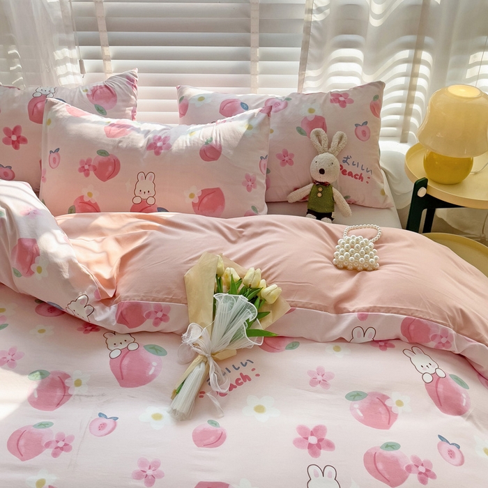 91家纺网 家纺一手货源 找家纺 纽缦家纺 2024水洗双层纱被套 桃你喜欢