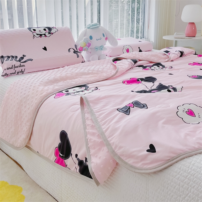 91家纺网 家纺一手货源 找家纺 米米儿家纺 2024新款A类针织棉凉豆豆夏被夏凉被空调被-三丽鸥系列 爱心库洛米