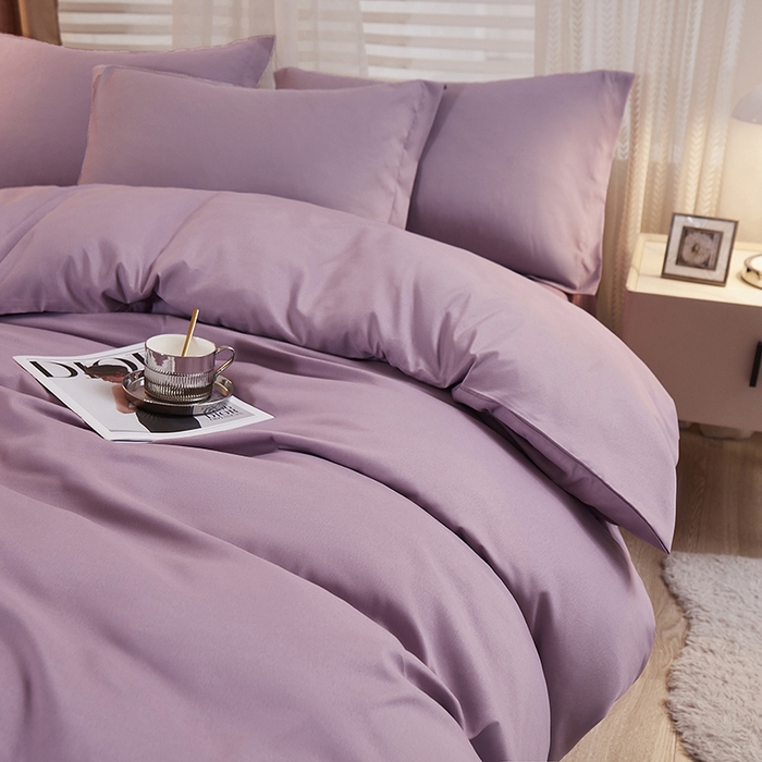 91家纺网 家纺一手货源 找家纺 丝涟家居 2025新款纯色亲肤棉磨毛四件套 优雅紫