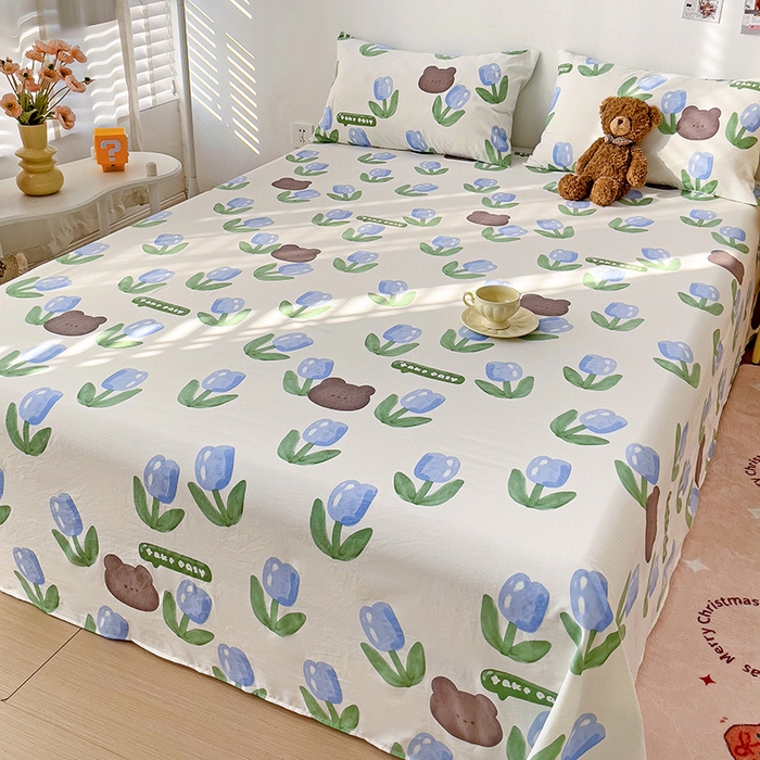 91家纺网 家纺一手货源 找家纺 纽缦家纺 2024水洗双层纱床单 蓝海玫瑰