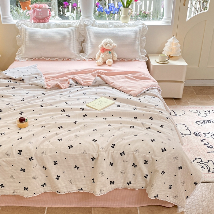 91家纺网 家纺一手货源 找家纺 慕澄家纺 2024新款时尚印花泡泡棉花边夏被夏凉被空调被 夏被-蝴蝶结