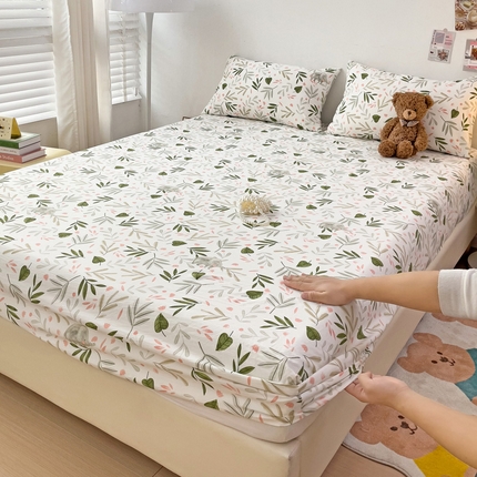 纽缦家纺 2024水洗双层纱单床笠 香草薄荷