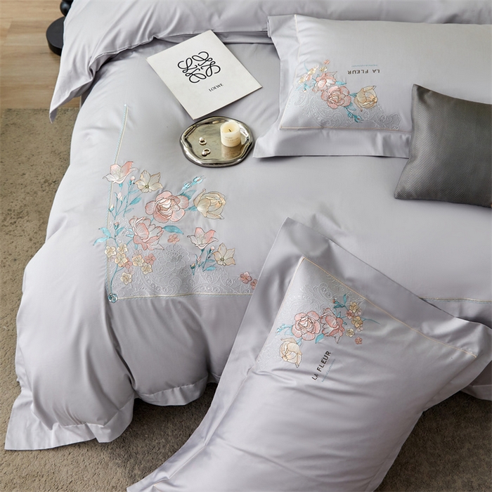 91家纺网 家纺一手货源 找家纺 宏羽纺2024新款高支高密全棉刺绣四件套-艾伦系列 艾伦 银月光