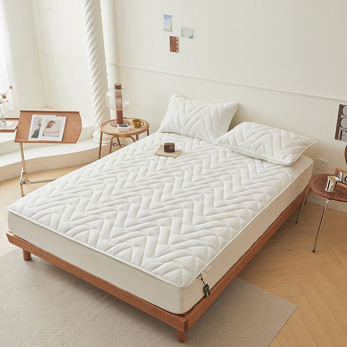 91家纺网 家纺一手货源 找家纺 3C 2024新款全棉双层纱大豆床笠 月白