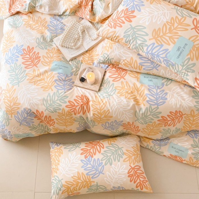 91家纺网 家纺一手货源 找家纺 川悦生活 2024爆款13372全棉卡通小清新四件套三件套 米乐-橘