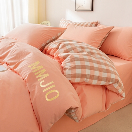 91家纺网 家纺一手货源 找家纺 寐眠 2024新款全棉水洗棉刺绣四件套 西柚冰茶