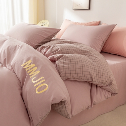 寐眠 2024新款全棉水洗棉刺绣四件套 杏仁豆沙