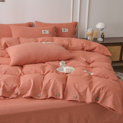 91家纺网 家纺一手货源 找家纺 巧格家纺 2024全棉水洗棉四件套纽扣款 西瓜红