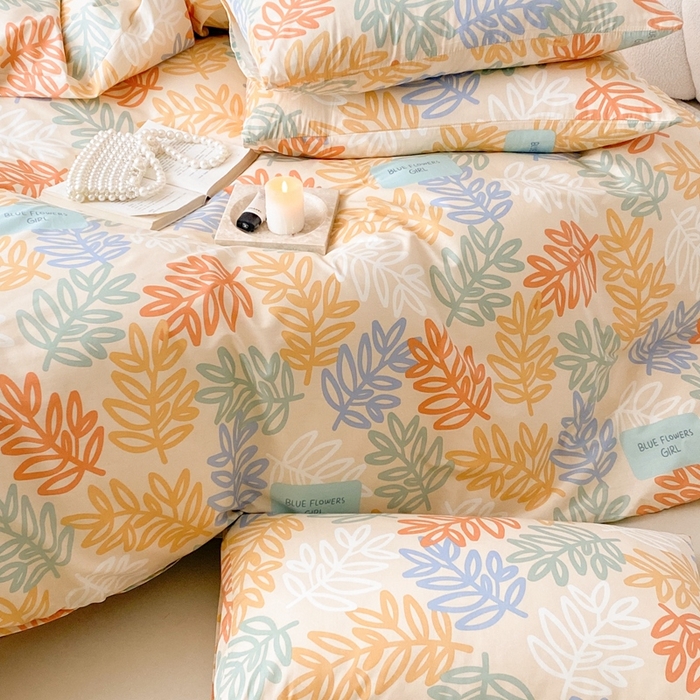 91家纺网 家纺一手货源 找家纺 川悦生活 2024爆款13372全棉卡通小清新四件套三件套 米乐-橘