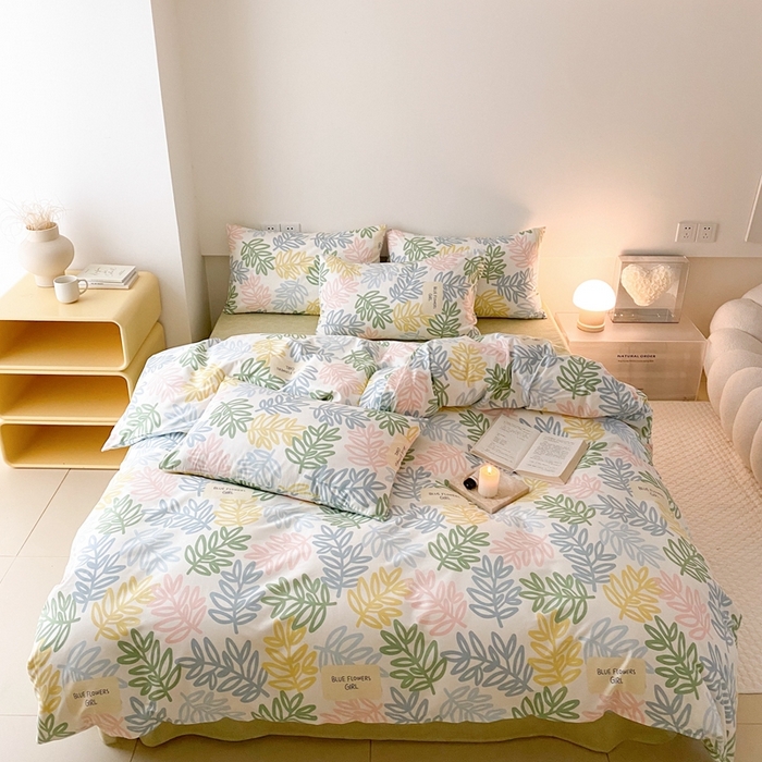 91家纺网 家纺一手货源 找家纺 川悦生活 2024爆款13372全棉卡通小清新四件套三件套 米乐-绿