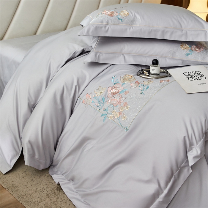 91家纺网 家纺一手货源 找家纺 宏羽纺2024新款高支高密全棉刺绣四件套-艾伦系列 艾伦 银月光