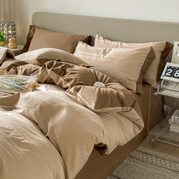 91家纺网 家纺一手货源 找家纺 启程家纺 2024新款全棉华夫格提花四件套 小豆芽-奶咖