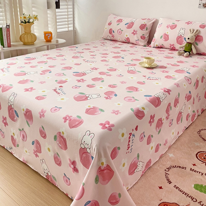 91家纺网 家纺一手货源 找家纺 纽缦家纺 2024水洗双层纱床单 桃你喜欢