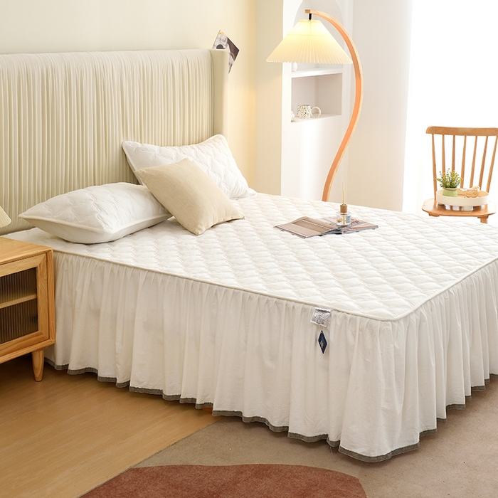 91家纺网 家纺一手货源 找家纺 3C 2024新款风车抗菌水洗棉床裙  珍珠白