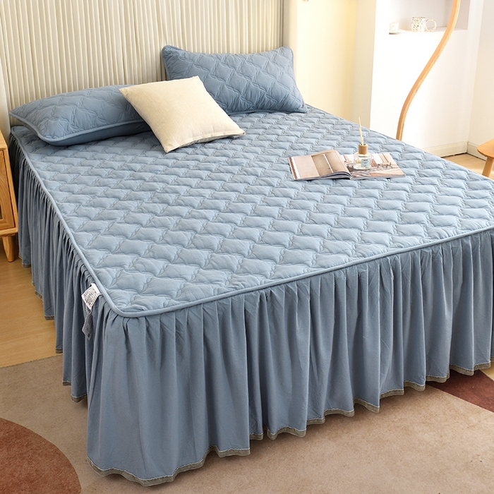 91家纺网 家纺一手货源 找家纺 3C 2024新款风车抗菌水洗棉床裙  烟灰色