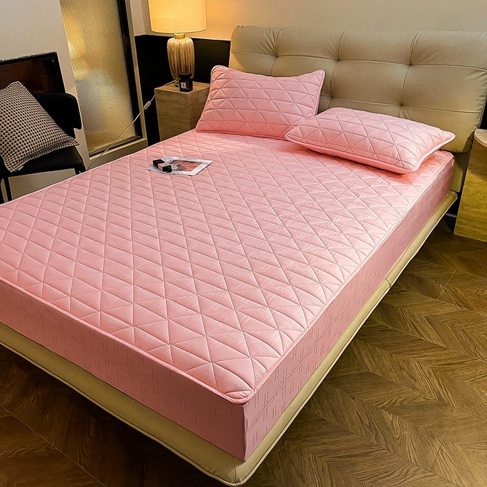 91家纺网 家纺一手货源 找家纺 3C 2024新款夹棉60提花床笠 胭脂粉