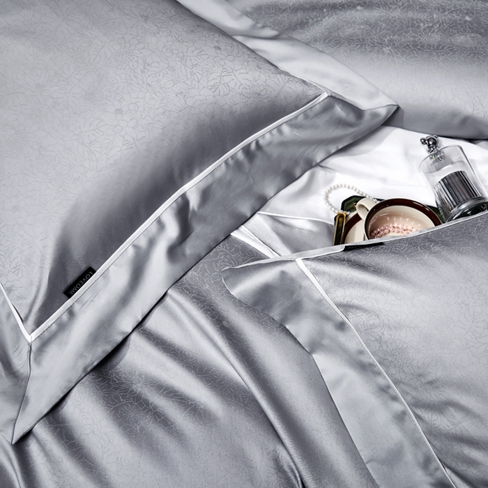 91家纺网 家纺一手货源 找家纺 U品汇 2024新款100支长绒棉提花四件套 莱雅-冰川银