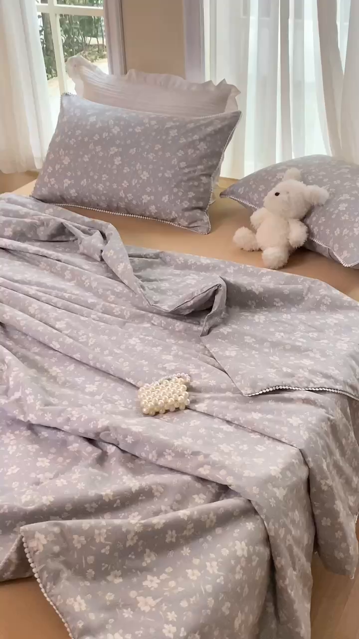 91家纺网 家纺一手货源 找家纺 优被业 2025新款全棉13372大豆夏被四件套小碎花系列 素颜