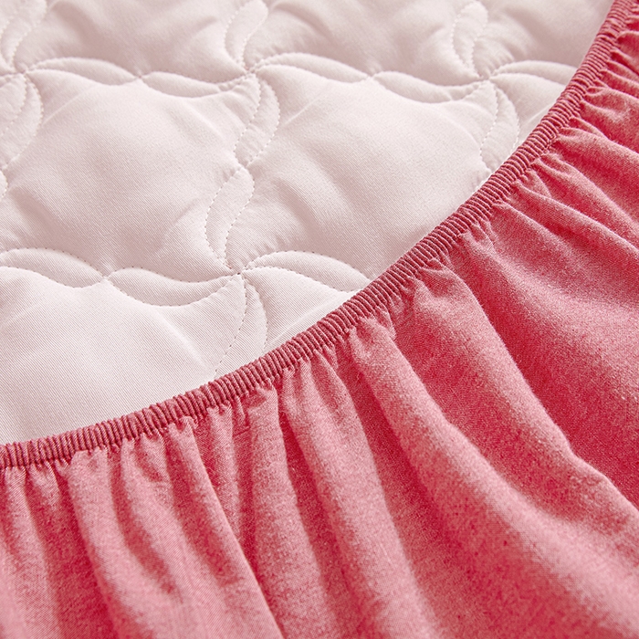 91家纺网 家纺一手货源 找家纺 3C 2024新款全棉色织水洗绵抗菌床笠 西瓜粉