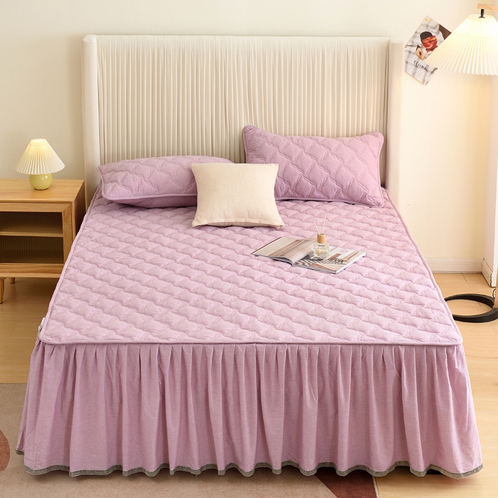 91家纺网 家纺一手货源 找家纺 3C 2024新款风车抗菌水洗棉床裙  紫色