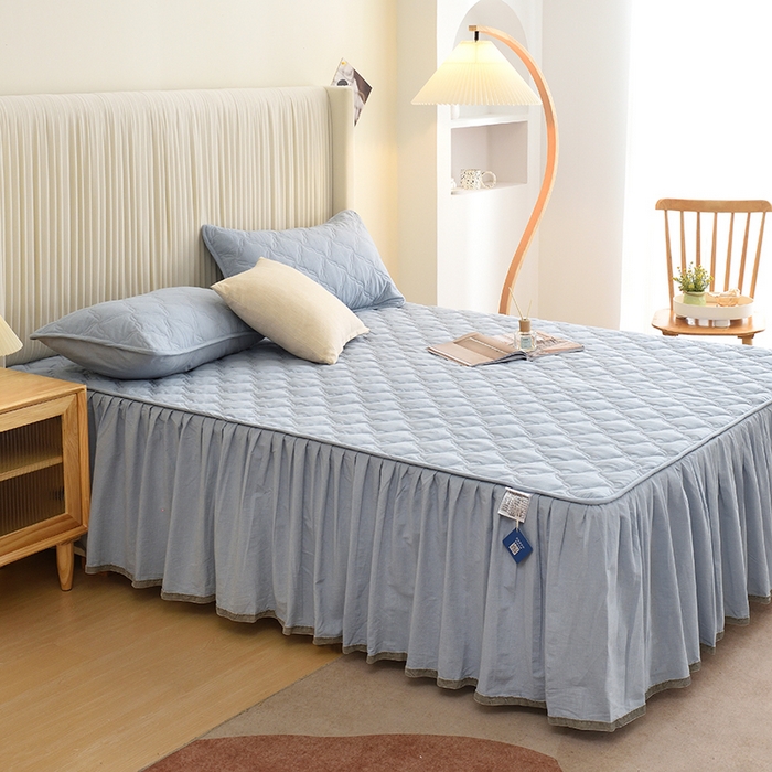 91家纺网 家纺一手货源 找家纺 3C 2024新款风车抗菌水洗棉床裙  浅蓝色