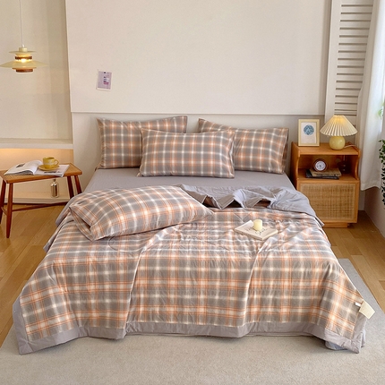 91家纺网 家纺一手货源 找家纺 莱宁 2024新款a类里外全棉色织水洗棉棉花夏被 诺卡