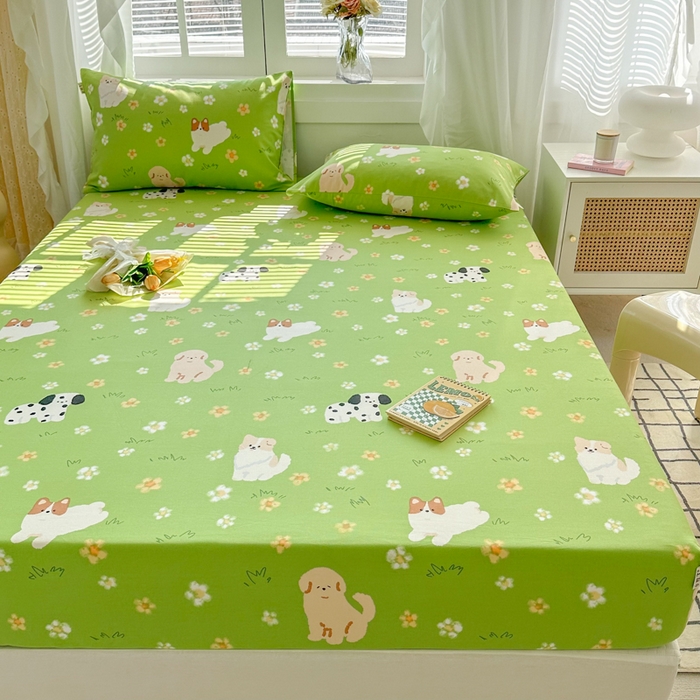 91家纺网 家纺一手货源 找家纺 简宜家居（朝初家纺） 2025新款全棉老粗布A版单床笠 绿茵