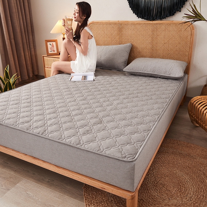 91家纺网 家纺一手货源 找家纺 3C 2024新款抗菌防螨透气防水夹棉床笠 冰山灰