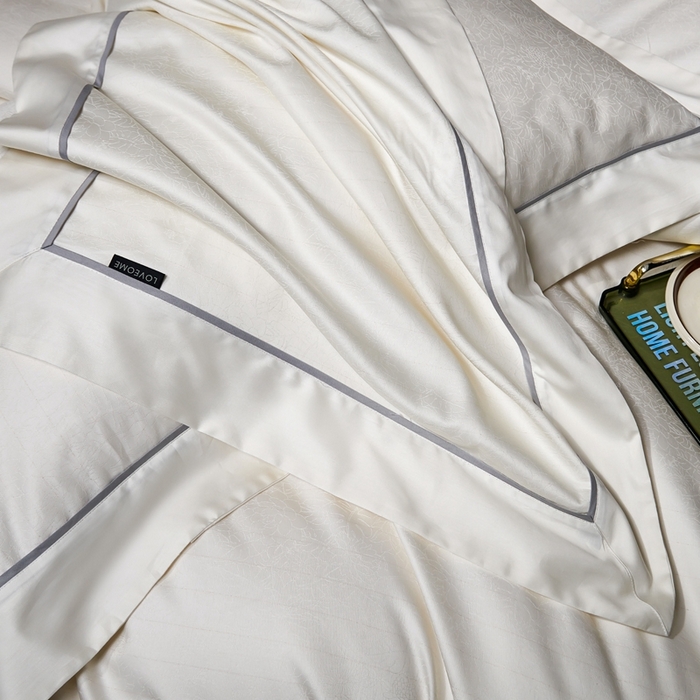 91家纺网 家纺一手货源 找家纺 U品汇 2024新款100支长绒棉提花四件套 莱雅-奶油白