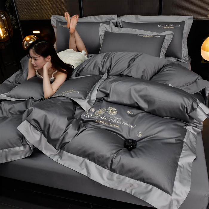 91家纺网 家纺一手货源 找家纺 瑞驰家纺2024新款长绒棉绣花四件套伊莎贝尔系列 伊莎贝尔-帝都灰