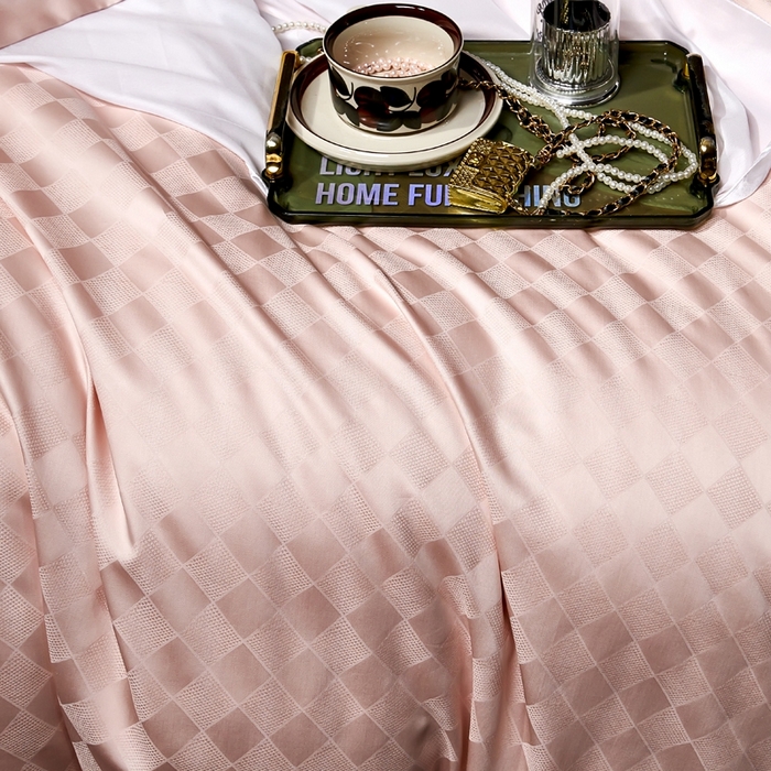 91家纺网 家纺一手货源 找家纺 U品汇 2024新款100支长绒棉提花四件套 斐乐-美人玉