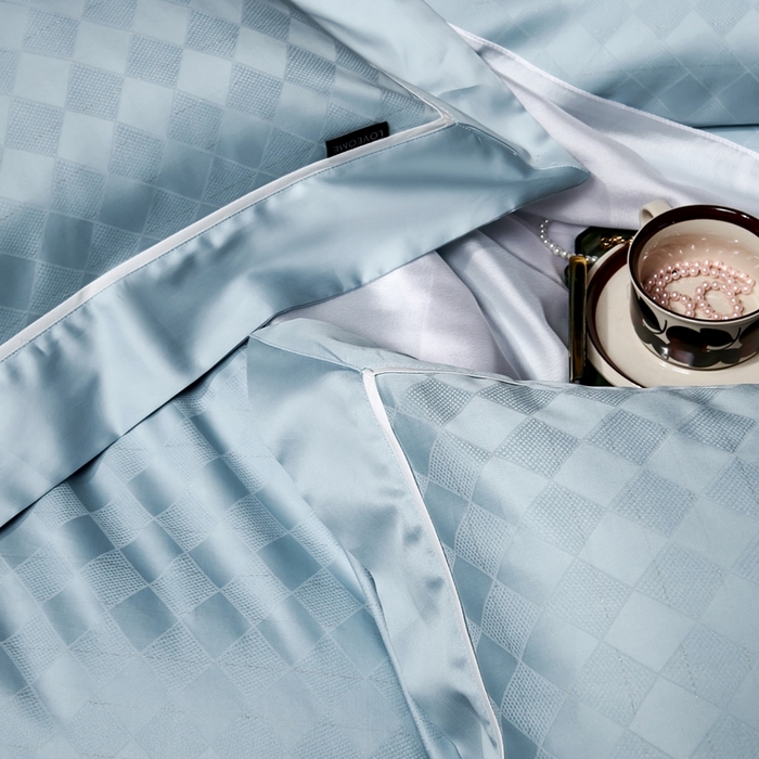 91家纺网 家纺一手货源 找家纺 U品汇 2024新款100支长绒棉提花四件套 斐乐-宝石蓝