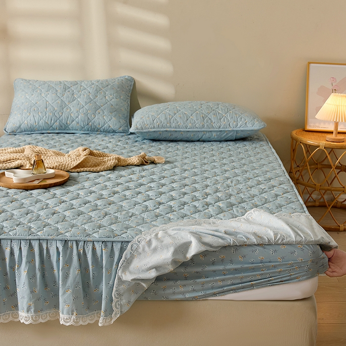 91家纺网 家纺一手货源 找家纺 3C 2024新款全棉水洗棉印花大豆床笠 絮语花边款