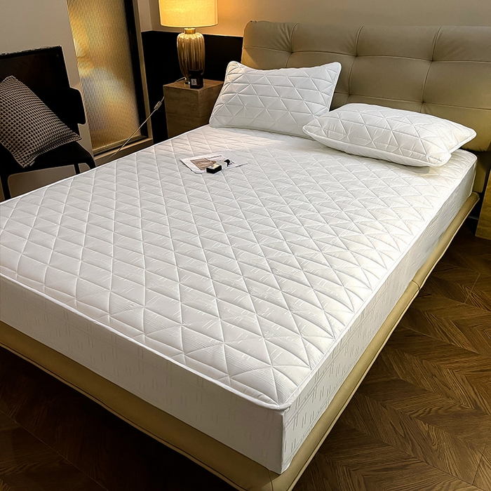 91家纺网 家纺一手货源 找家纺 3C 2024新款夹棉60提花床笠 雅白