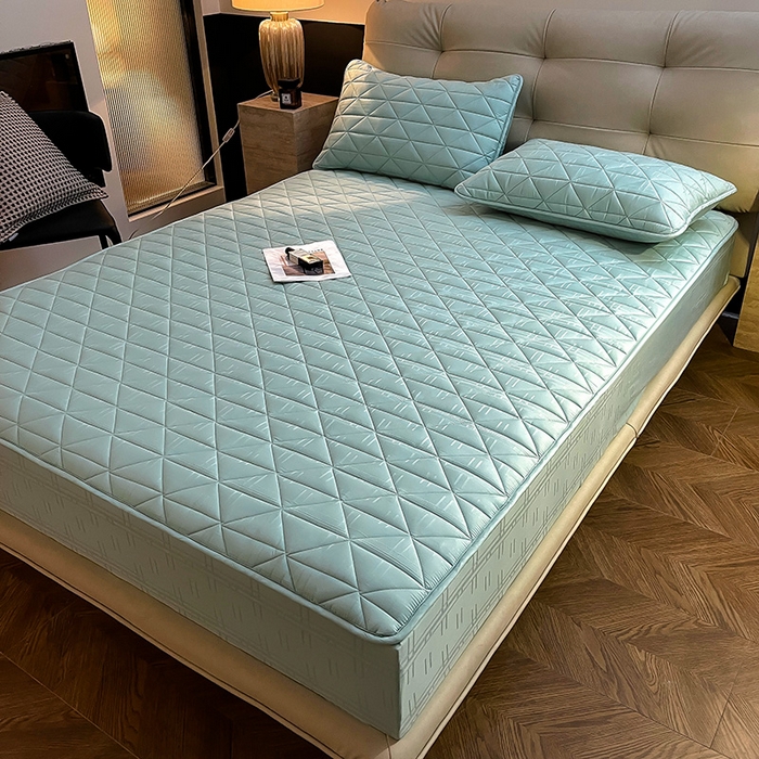 91家纺网 家纺一手货源 找家纺 3C 2024新款夹棉60提花床笠 青绿