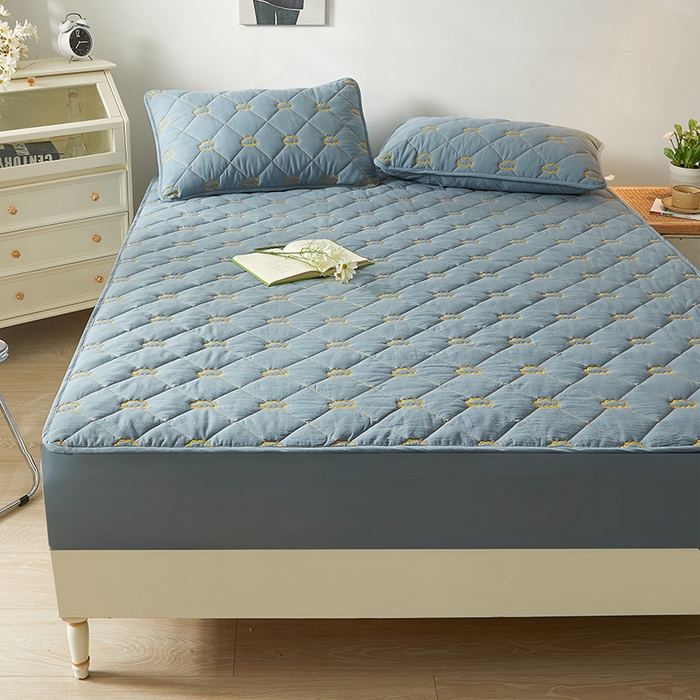 91家纺网 家纺一手货源 找家纺 3C 2024新款全棉抗菌抑菌云朵刺绣床笠 烟灰