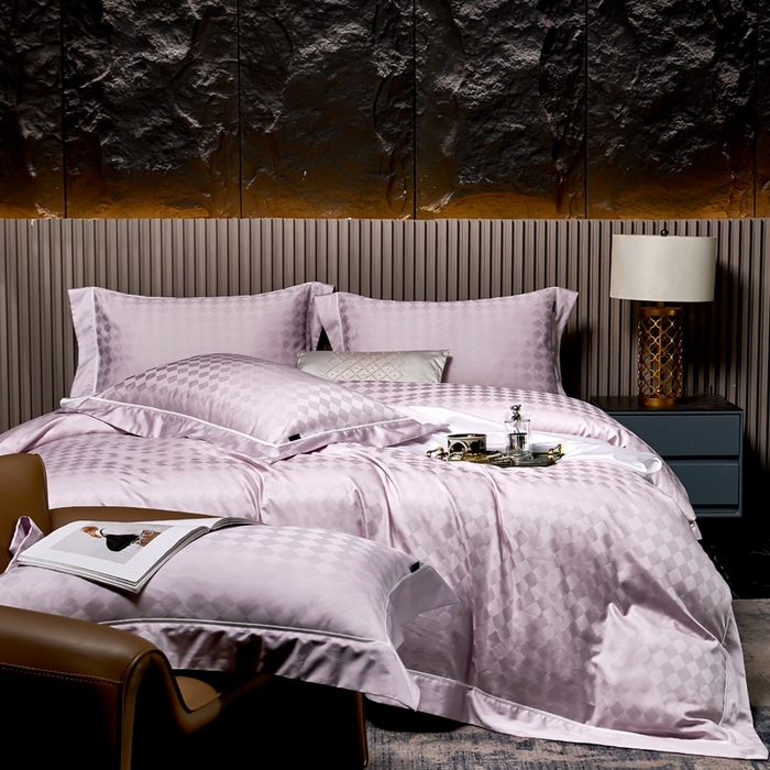 91家纺网 家纺一手货源 找家纺 U品汇 2024新款100支长绒棉提花四件套 斐乐-香叶紫