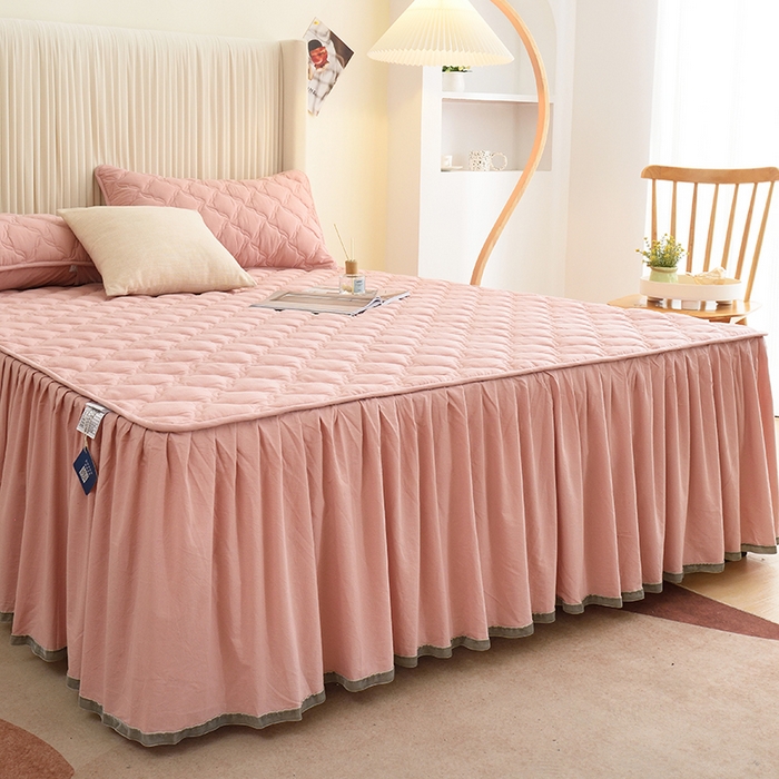 91家纺网 家纺一手货源 找家纺 3C 2024新款风车抗菌水洗棉床裙  浅豆沙