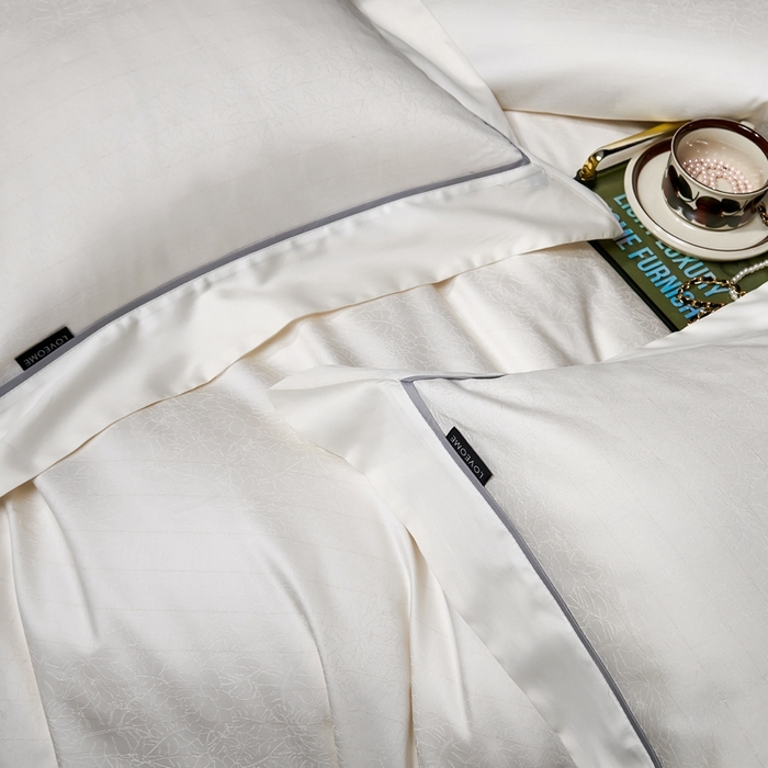 91家纺网 家纺一手货源 找家纺 U品汇 2024新款100支长绒棉提花四件套 莱雅-奶油白