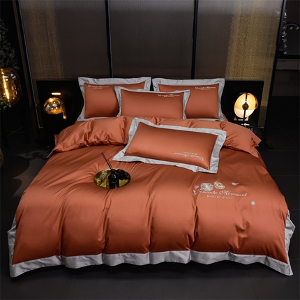 91家纺网 家纺一手货源 找家纺 瑞驰家纺2024新款长绒棉绣花四件套伊莎贝尔系列 伊莎贝尔-珊瑚橙