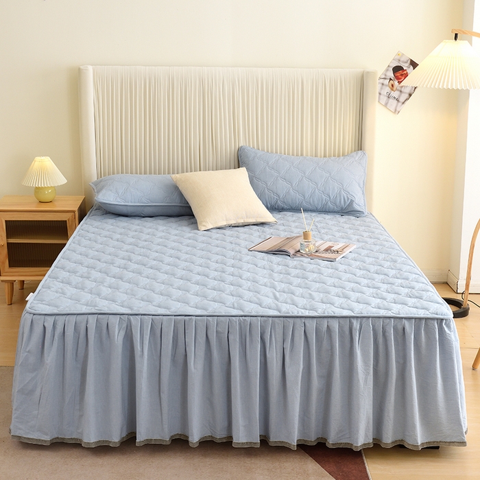 91家纺网 家纺一手货源 找家纺 3C 2024新款风车抗菌水洗棉床裙  浅蓝色