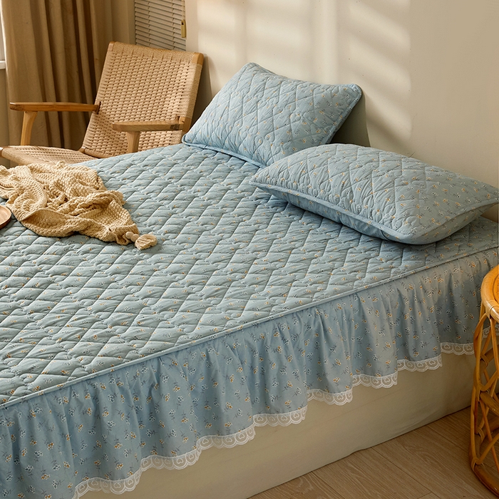 91家纺网 家纺一手货源 找家纺 3C 2024新款全棉水洗棉印花大豆床笠 絮语花边款