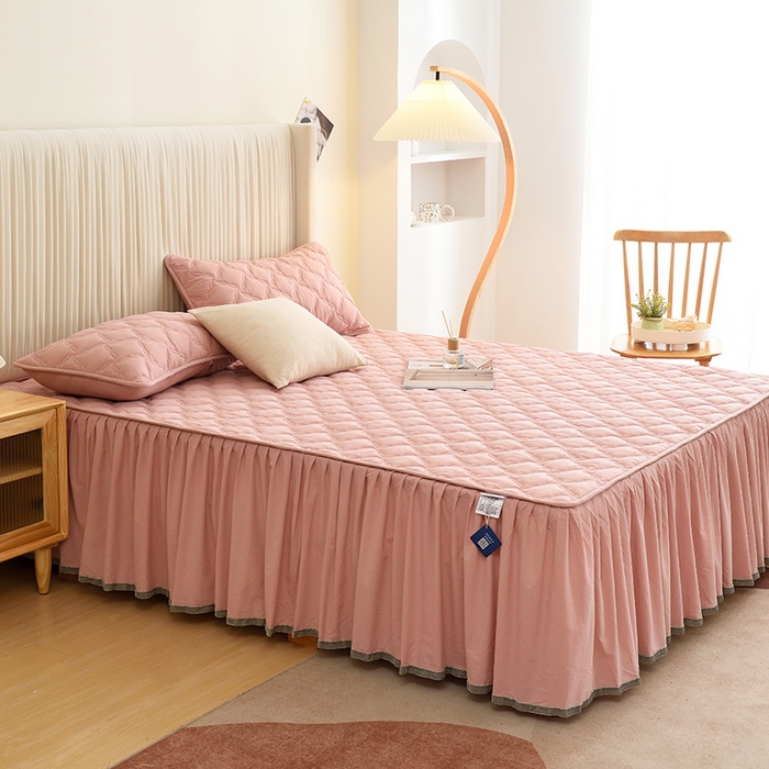 91家纺网 家纺一手货源 找家纺 3C 2024新款风车抗菌水洗棉床裙  浅豆沙