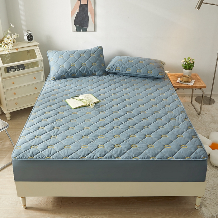 91家纺网 家纺一手货源 找家纺 3C 2024新款全棉抗菌抑菌云朵刺绣床笠 烟灰